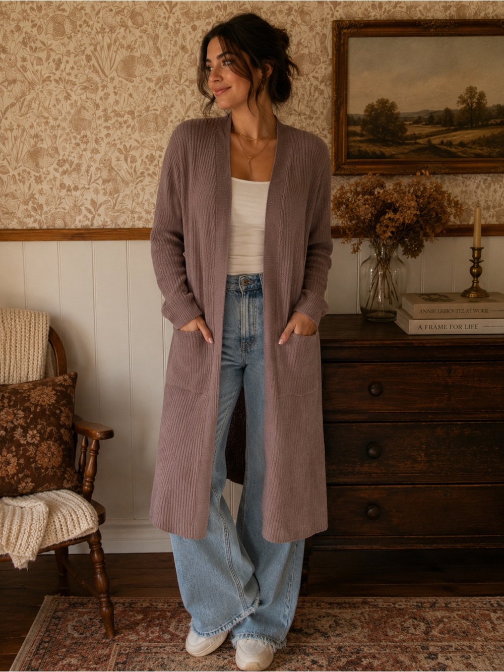 REVOLVE 525 America Mauve Ribbed Longline Duster Cardigan – Small